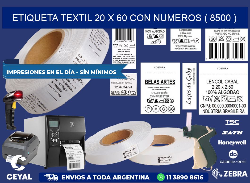 ETIQUETA TEXTIL 20 X 60 CON NUMEROS ( 8500 )
