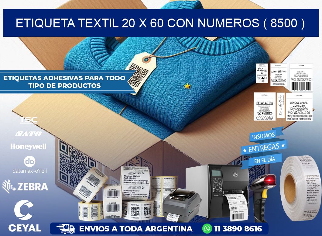 ETIQUETA TEXTIL 20 X 60 CON NUMEROS ( 8500 )