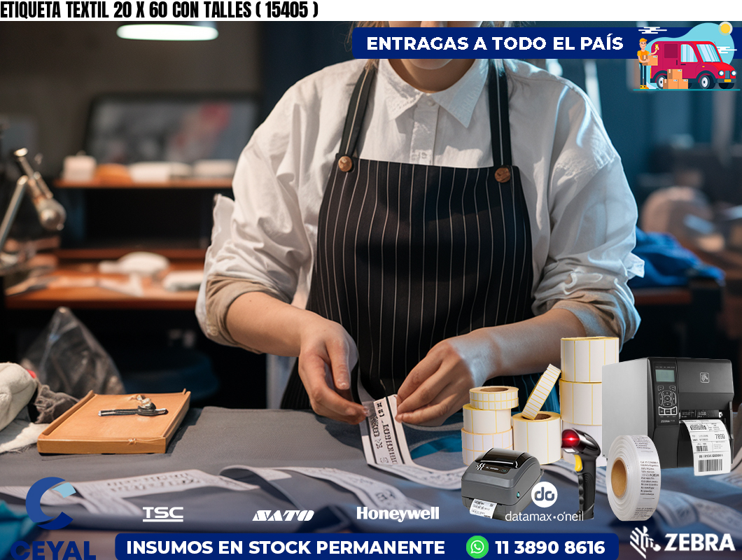 ETIQUETA TEXTIL 20 X 60 CON TALLES ( 15405 )