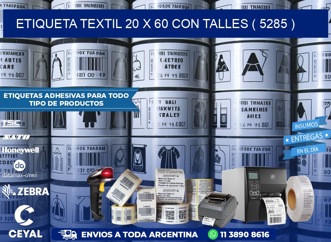 ETIQUETA TEXTIL 20 X 60 CON TALLES ( 5285 )