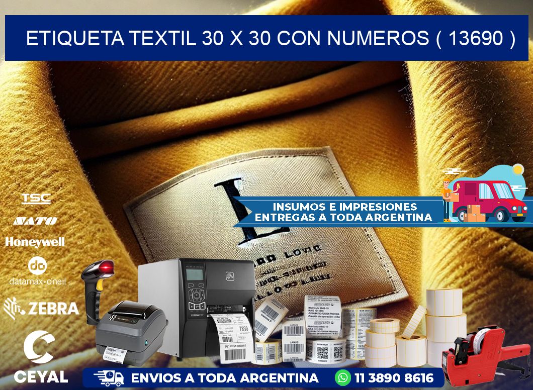 ETIQUETA TEXTIL 30 X 30 CON NUMEROS ( 13690 )