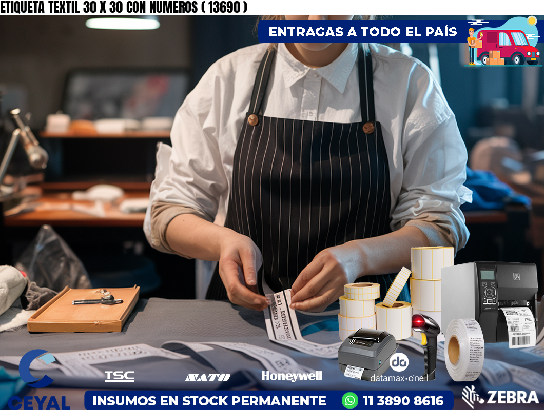 ETIQUETA TEXTIL 30 X 30 CON NUMEROS ( 13690 )