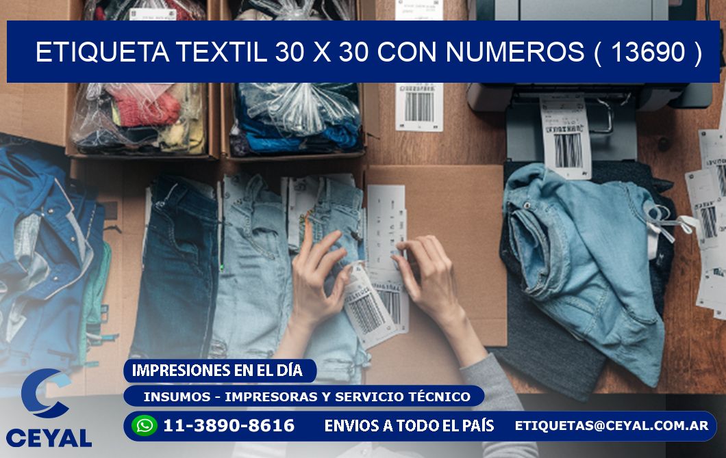 ETIQUETA TEXTIL 30 X 30 CON NUMEROS ( 13690 )