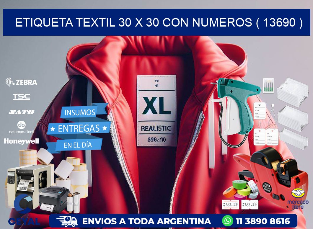 ETIQUETA TEXTIL 30 X 30 CON NUMEROS ( 13690 )