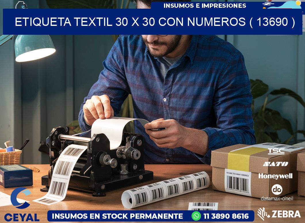 ETIQUETA TEXTIL 30 X 30 CON NUMEROS ( 13690 )