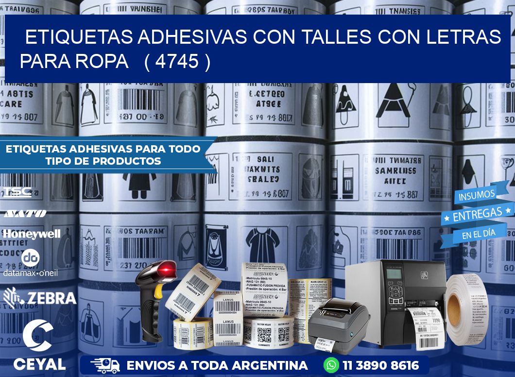 ETIQUETAS ADHESIVAS CON TALLES CON LETRAS PARA ROPA   ( 4745 )
