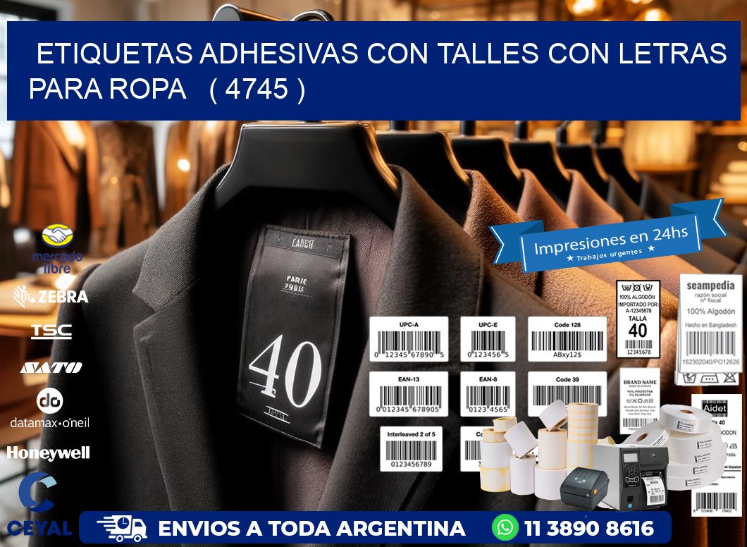 ETIQUETAS ADHESIVAS CON TALLES CON LETRAS PARA ROPA   ( 4745 )