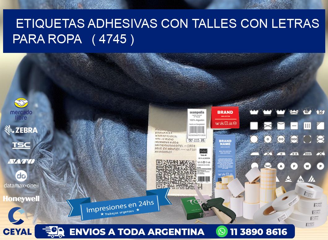 ETIQUETAS ADHESIVAS CON TALLES CON LETRAS PARA ROPA   ( 4745 )