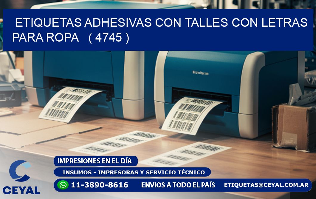 ETIQUETAS ADHESIVAS CON TALLES CON LETRAS PARA ROPA   ( 4745 )
