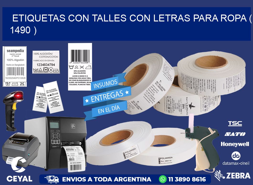 ETIQUETAS CON TALLES CON LETRAS PARA ROPA ( 1490 )