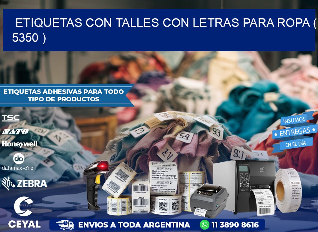 ETIQUETAS CON TALLES CON LETRAS PARA ROPA ( 5350 )