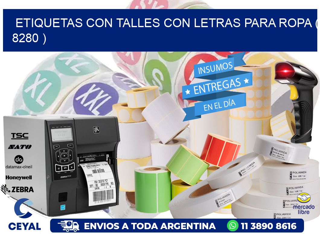 ETIQUETAS CON TALLES CON LETRAS PARA ROPA ( 8280 )