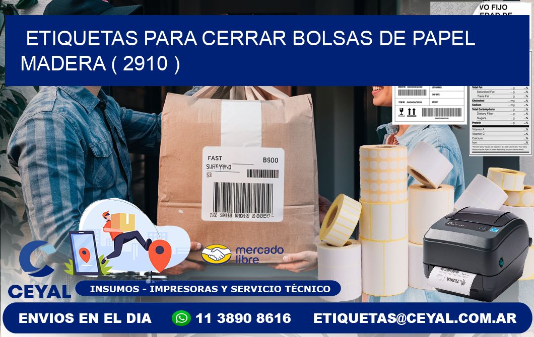 ETIQUETAS PARA CERRAR BOLSAS DE PAPEL MADERA ( 2910 )