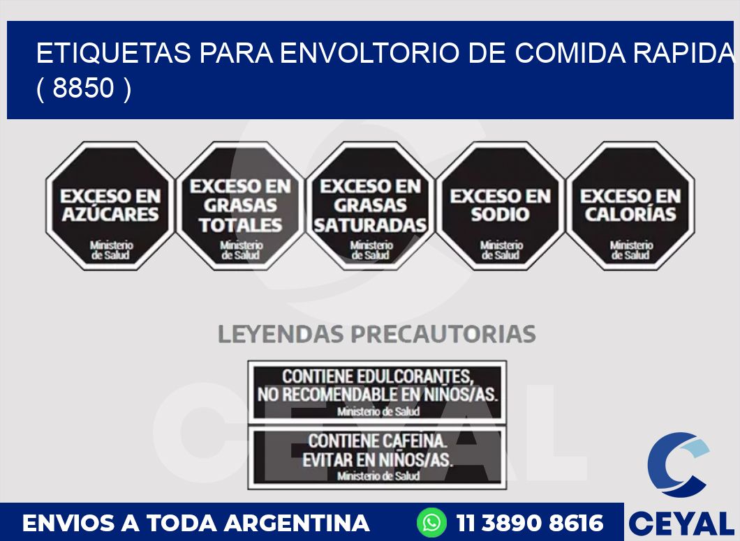 ETIQUETAS PARA ENVOLTORIO DE COMIDA RAPIDA  ( 8850 )