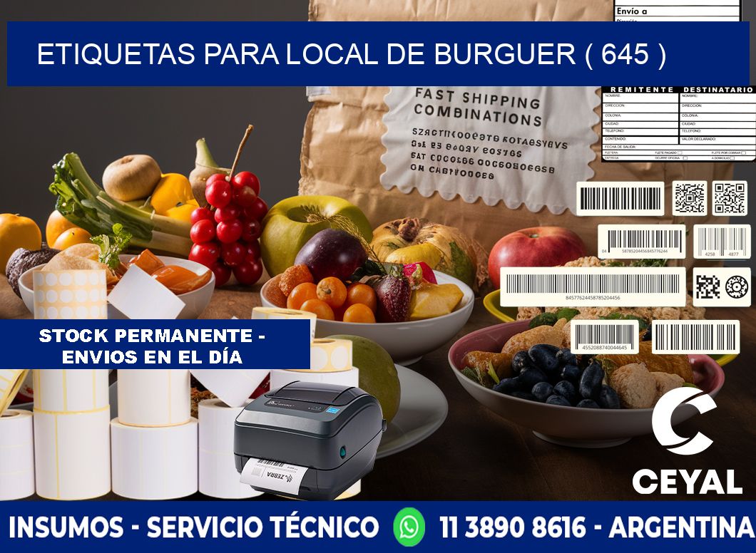 ETIQUETAS PARA LOCAL DE BURGUER ( 645 )