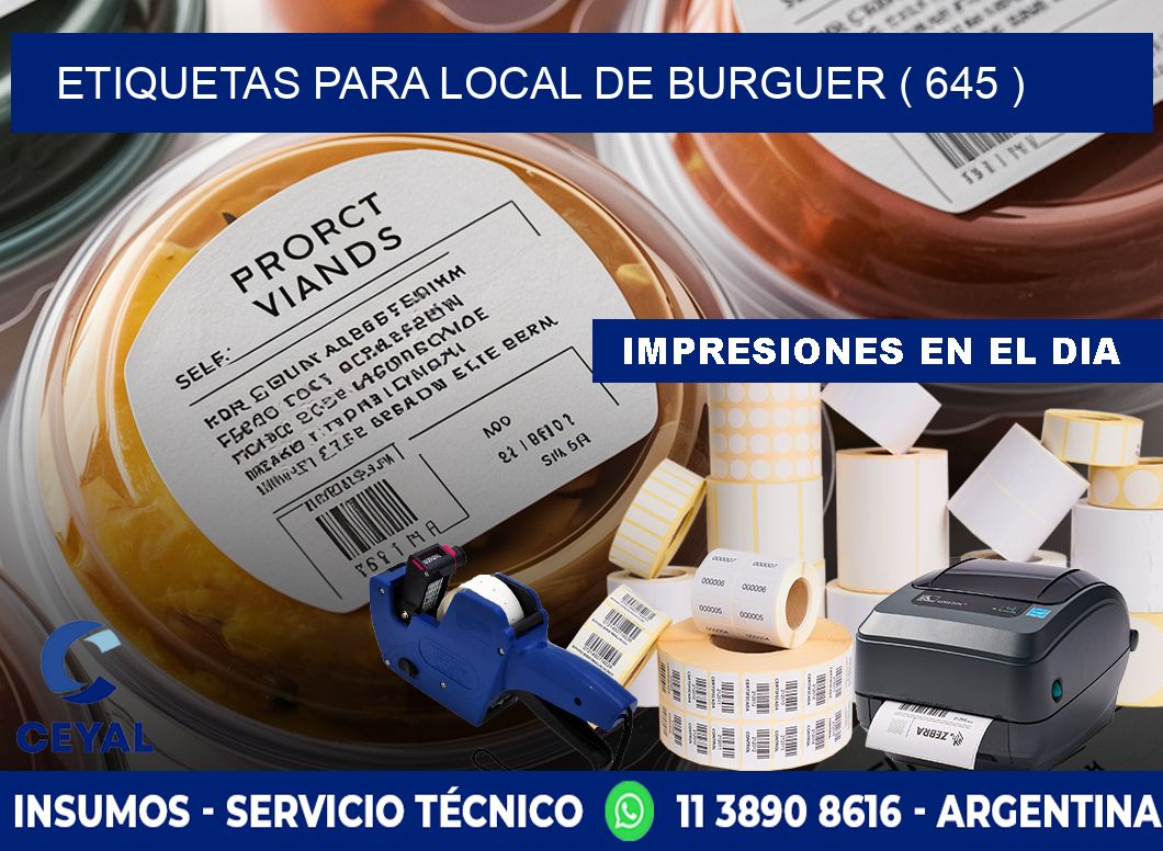 ETIQUETAS PARA LOCAL DE BURGUER ( 645 )
