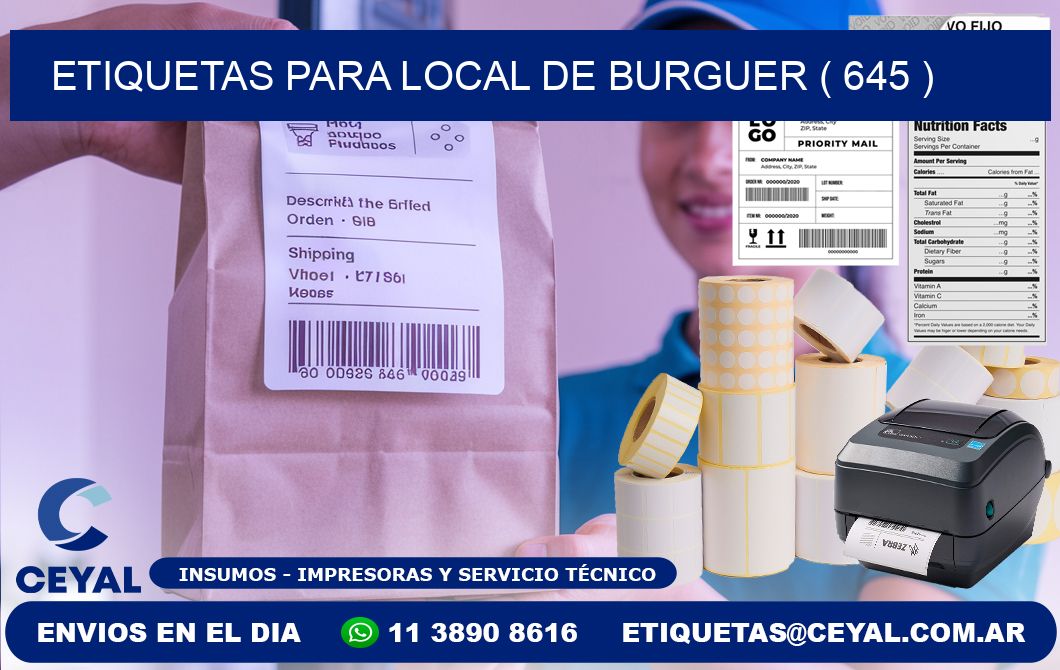 ETIQUETAS PARA LOCAL DE BURGUER ( 645 )