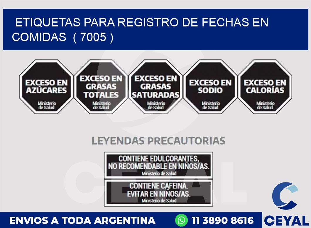 ETIQUETAS PARA REGISTRO DE FECHAS EN COMIDAS  ( 7005 )