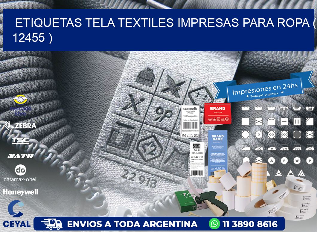 ETIQUETAS TELA TEXTILES IMPRESAS PARA ROPA ( 12455 )