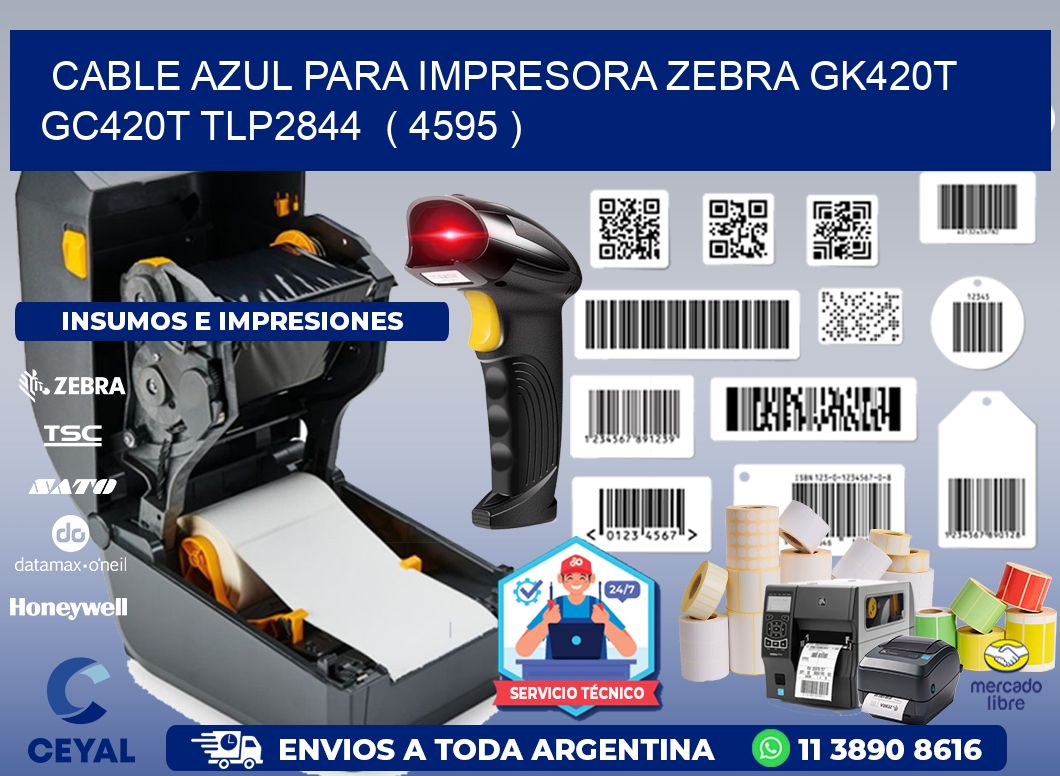 cable azul para impresora zebra GK420T GC420T TLP2844  ( 4595 )