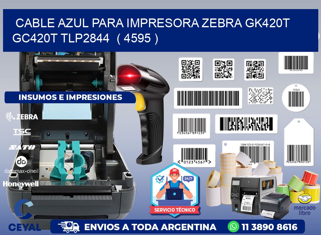 cable azul para impresora zebra GK420T GC420T TLP2844  ( 4595 )