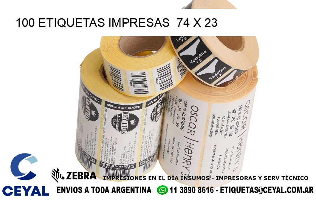 100 ETIQUETAS IMPRESAS  74 x 23