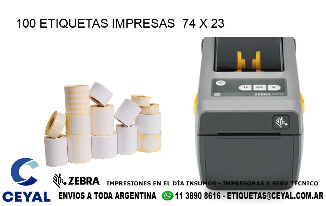 100 ETIQUETAS IMPRESAS  74 x 23