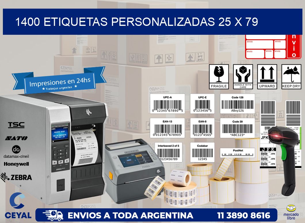 1400 ETIQUETAS PERSONALIZADAS 25 x 79