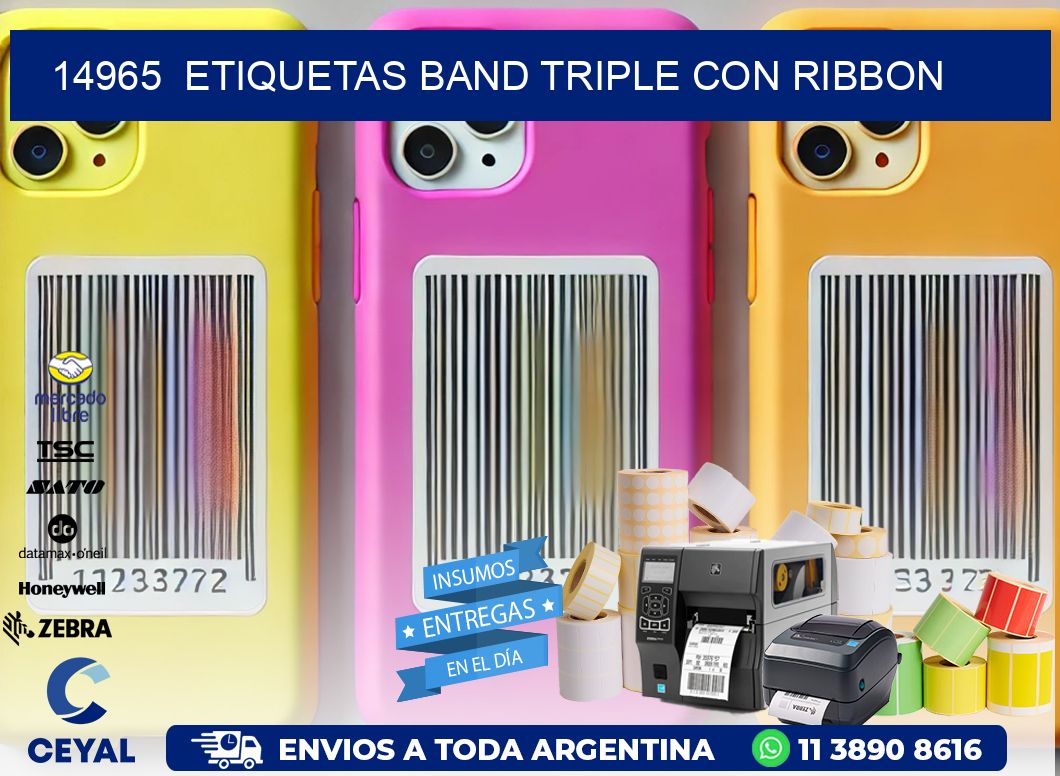 14965  ETIQUETAS BAND TRIPLE CON RIBBON