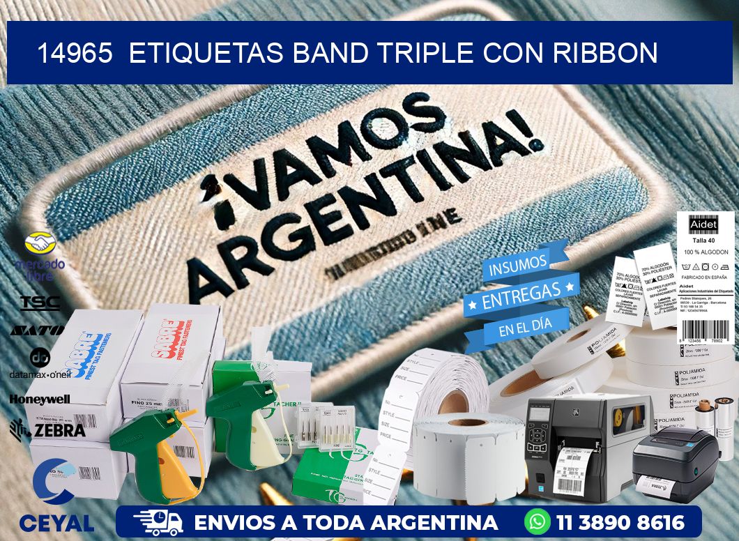 14965  ETIQUETAS BAND TRIPLE CON RIBBON