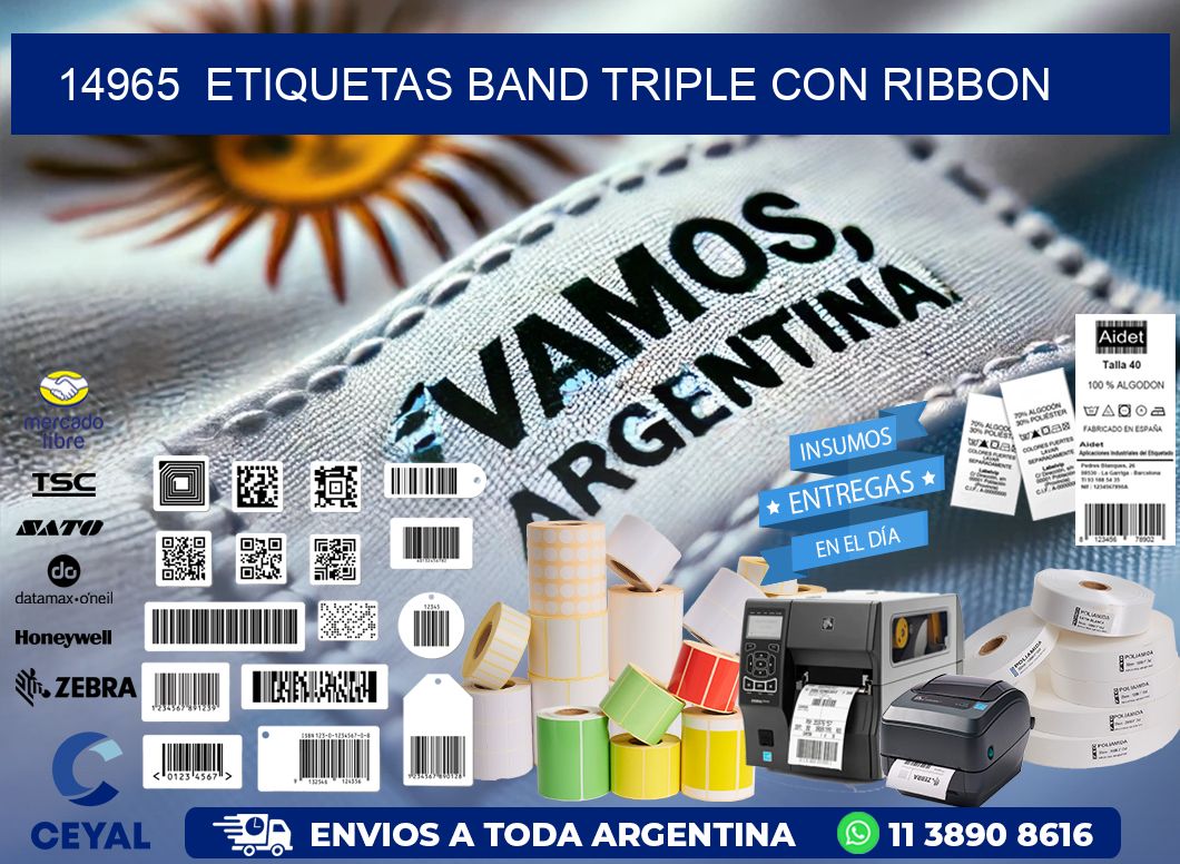 14965  ETIQUETAS BAND TRIPLE CON RIBBON