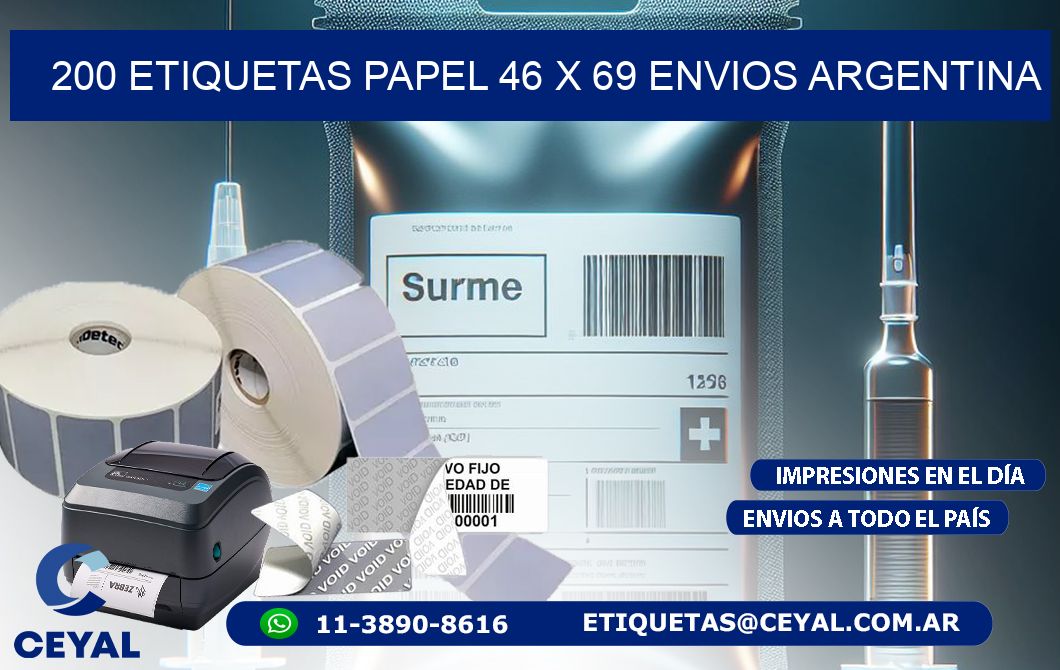 200 ETIQUETAS PAPEL 46 x 69 ENVIOS ARGENTINA