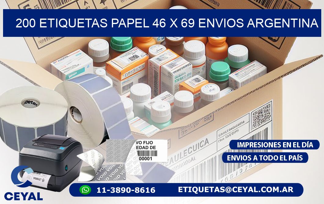 200 ETIQUETAS PAPEL 46 x 69 ENVIOS ARGENTINA
