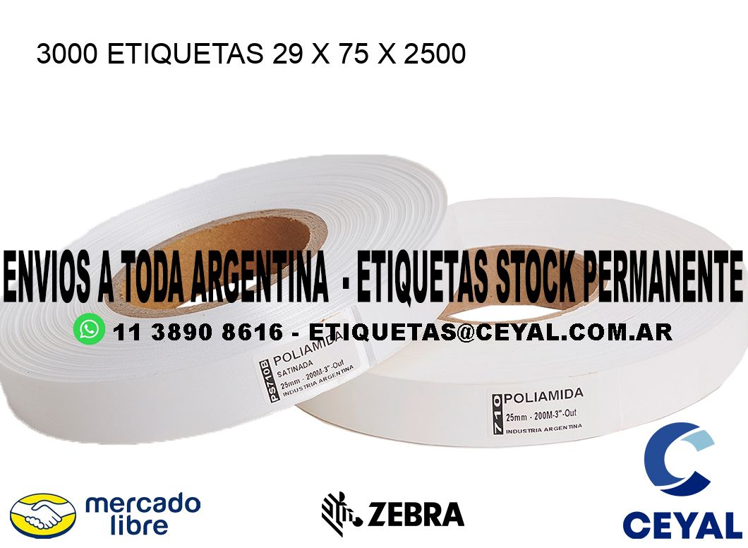 3000 ETIQUETAS 29 x 75 x 2500