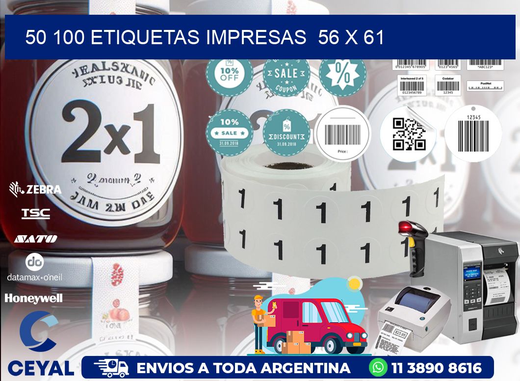 50 100 ETIQUETAS IMPRESAS  56 x 61