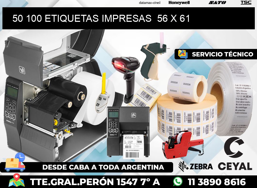 50 100 ETIQUETAS IMPRESAS  56 x 61