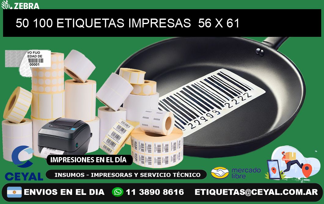 50 100 ETIQUETAS IMPRESAS  56 x 61