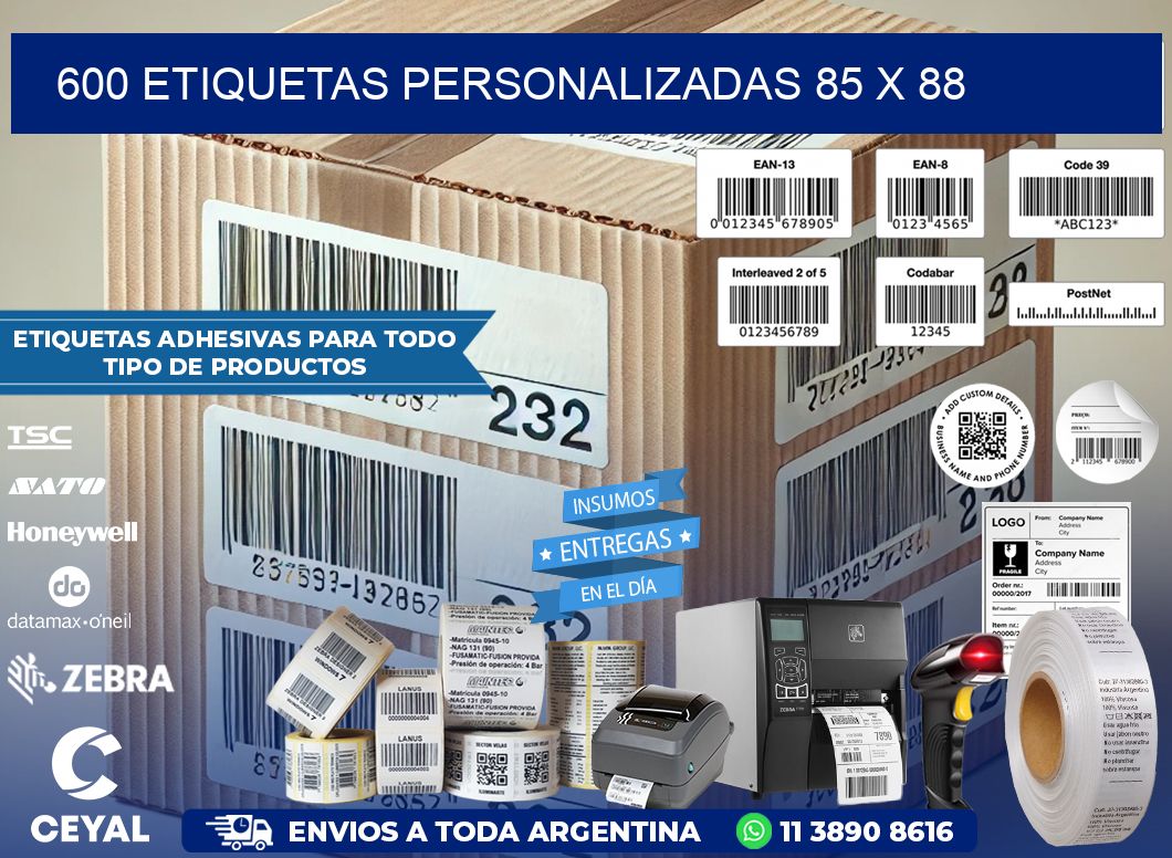 600 ETIQUETAS PERSONALIZADAS 85 x 88