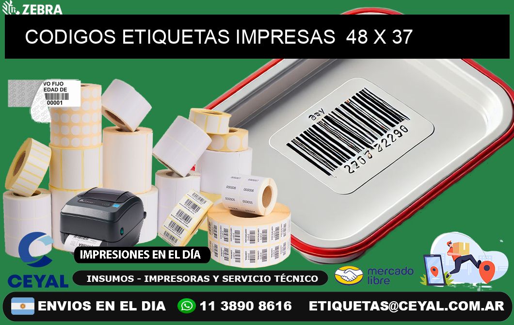 CODIGOS ETIQUETAS IMPRESAS  48 x 37