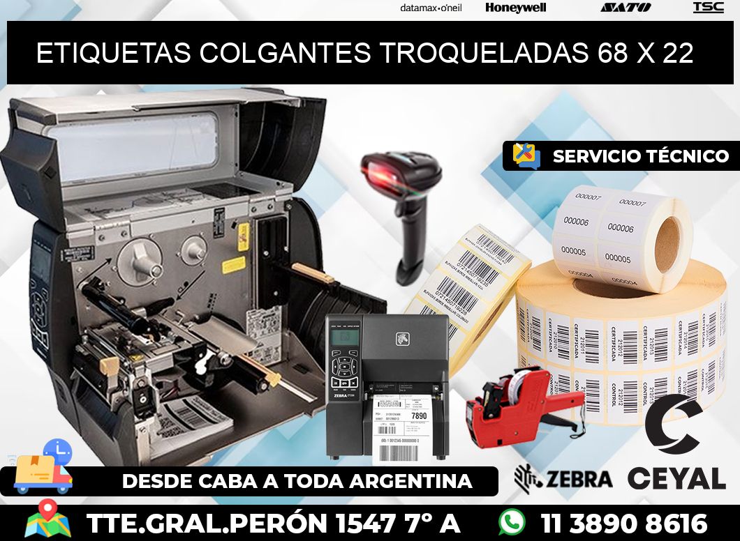 ETIQUETAS COLGANTES TROQUELADAS 68 x 22