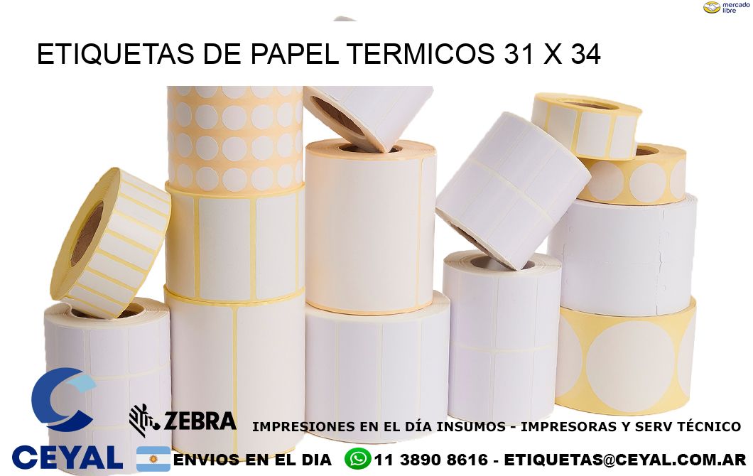 ETIQUETAS DE PAPEL TERMICOS 31 x 34