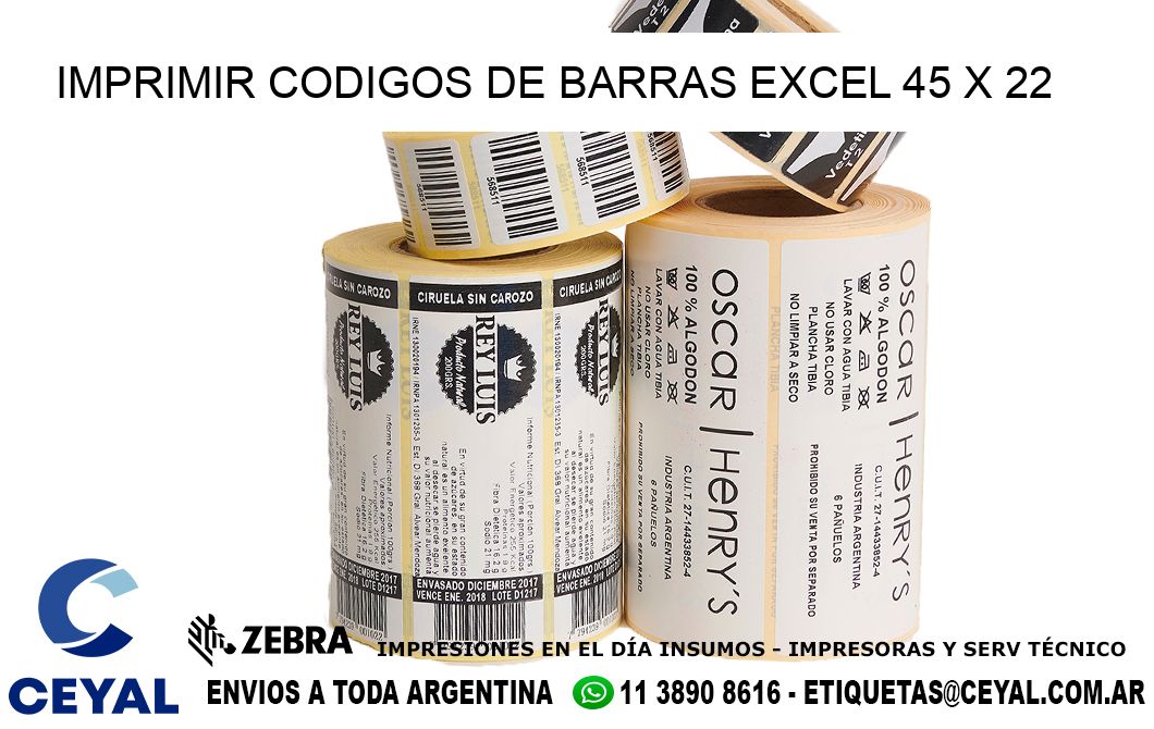 IMPRIMIR CODIGOS DE BARRAS EXCEL 45 x 22