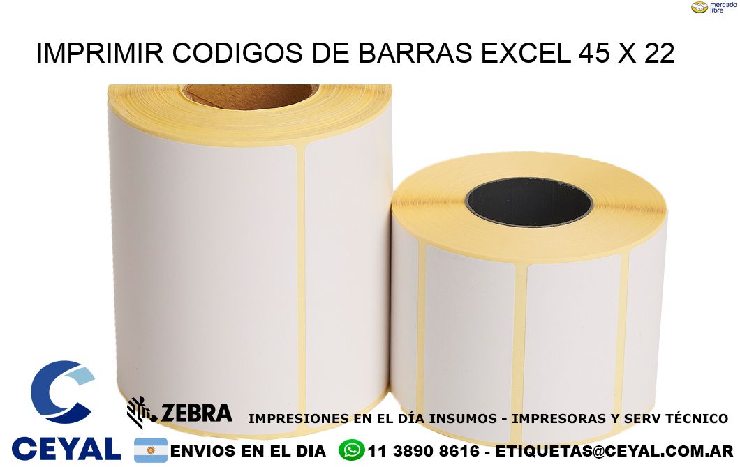 IMPRIMIR CODIGOS DE BARRAS EXCEL 45 x 22