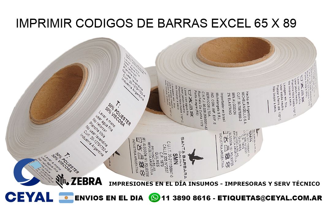 IMPRIMIR CODIGOS DE BARRAS EXCEL 65 x 89