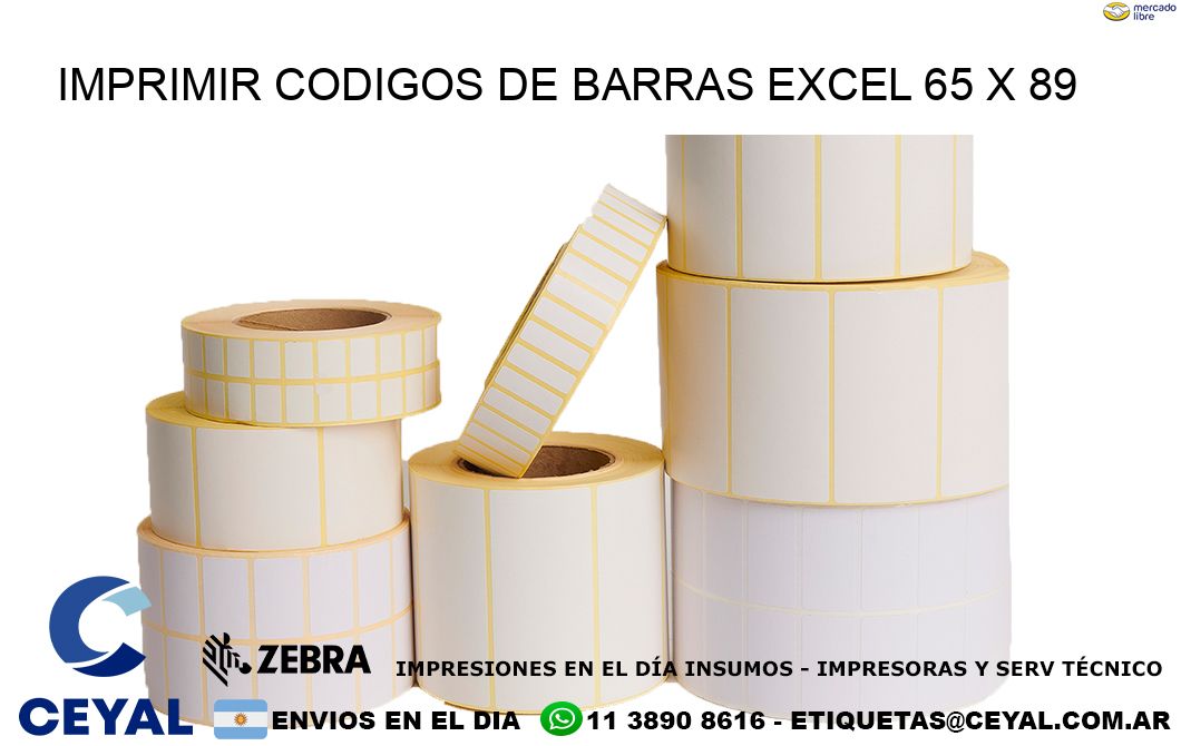 IMPRIMIR CODIGOS DE BARRAS EXCEL 65 x 89