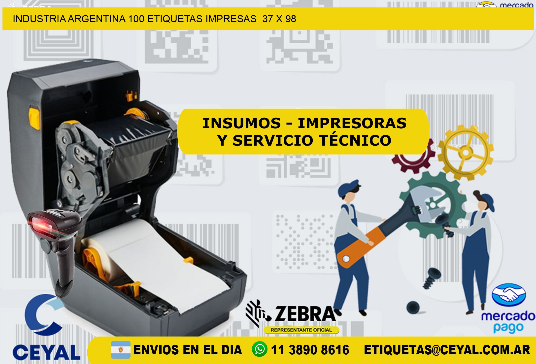 INDUSTRIA ARGENTINA 100 ETIQUETAS IMPRESAS  37 x 98