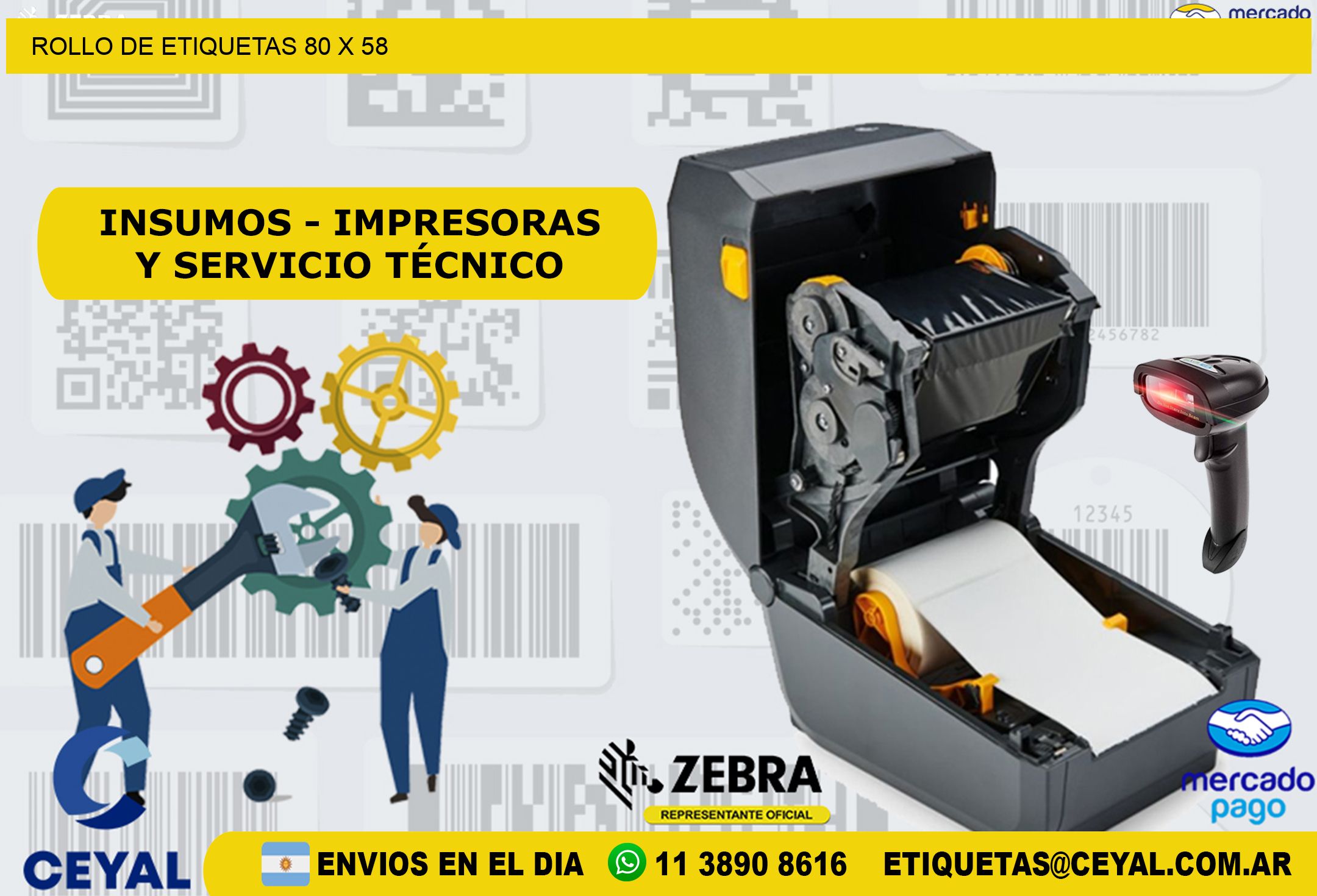 ROLLO DE ETIQUETAS 80 x 58