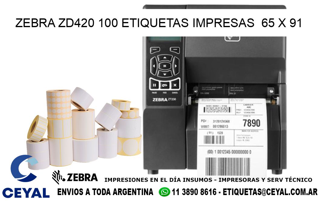 ZEBRA ZD420 100 ETIQUETAS IMPRESAS  65 x 91