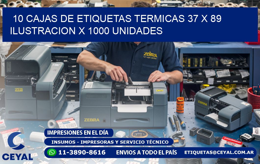 10 CAJAS DE ETIQUETAS TERMICAS 37 x 89 ILUSTRACION X 1000 UNIDADES