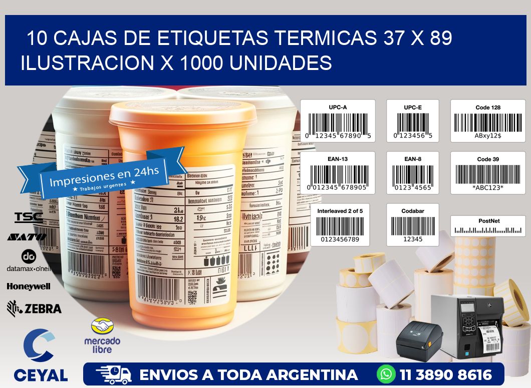 10 CAJAS DE ETIQUETAS TERMICAS 37 x 89 ILUSTRACION X 1000 UNIDADES